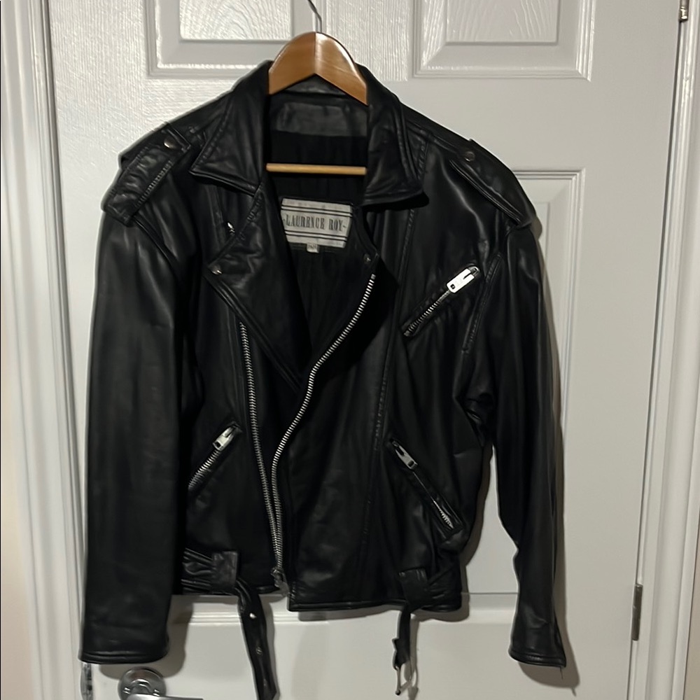 Black leather motorcycle jacket